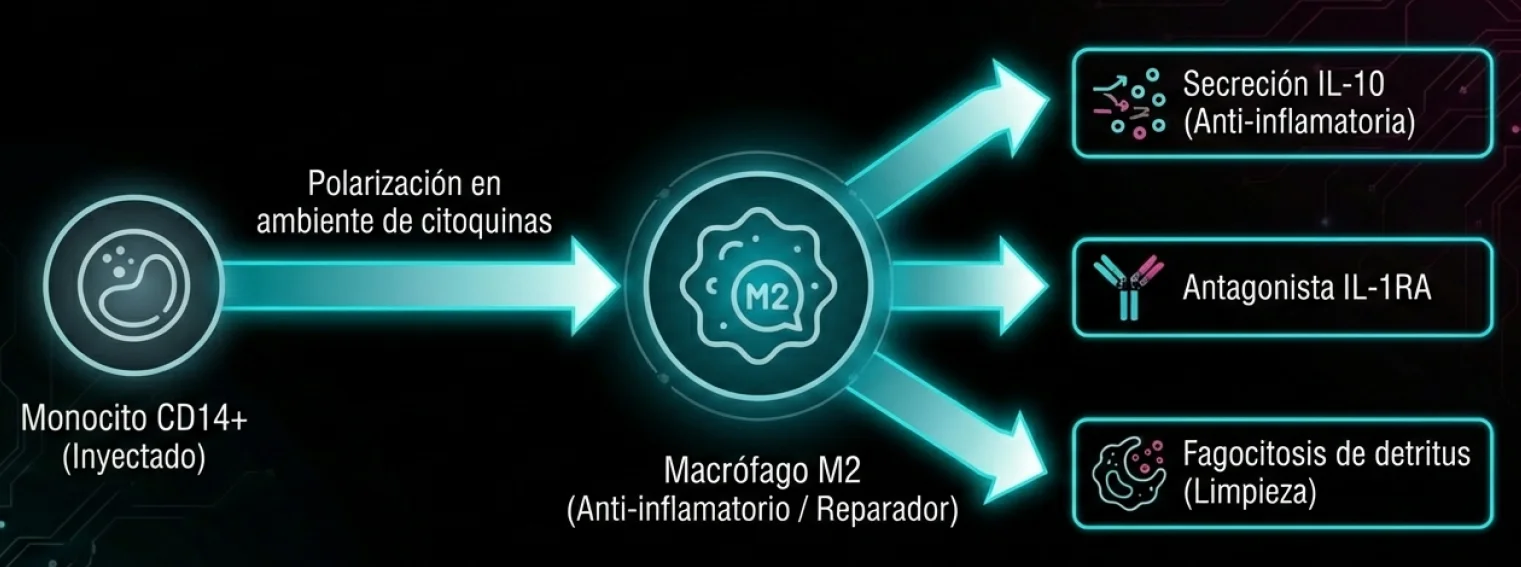 Diagrama del mecanismo de acción: plasticidad de macrófagos M1 a M2